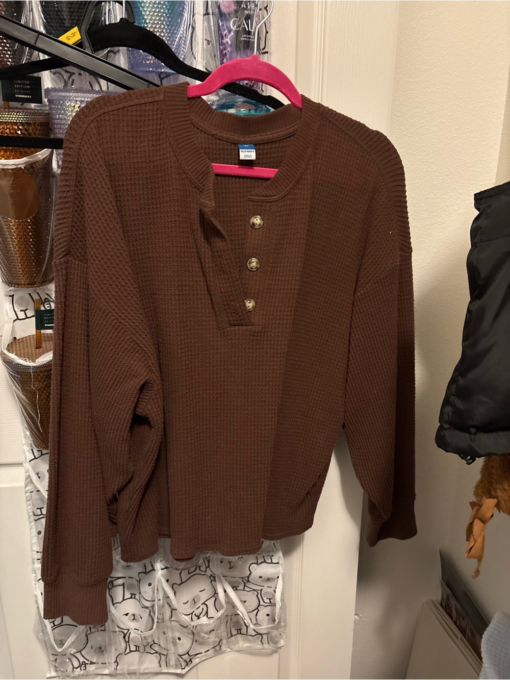 Old Navy Brown Waffle-Knit Henley Sweater